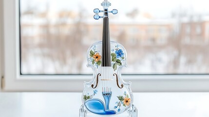 Wall Mural - Glass Violin with Floral Design  Musical Instrument Decor