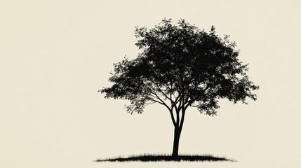 Poster - Silhouette of a solitary tree under soft light against a neutral background in a serene outdoor setting. Generative AI