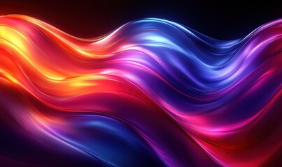 Aufkleber - Glowing Abstract Iridescent Curves with Multicolored Lighting on Dark Background