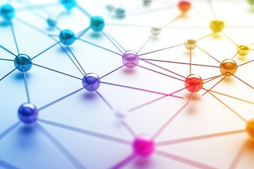 Aufkleber - Colorful abstract representation of a network with spheres and connecting lines highlighting technology and connectivity. Generative AI