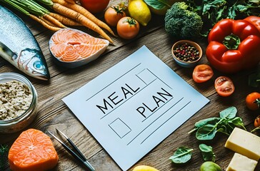 Healthy Meal Plan With Fresh Ingredients Arranged On Wood