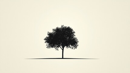 Poster - Silhouette of a solitary tree with a simple background at dusk capturing the stillness of nature. Generative AI