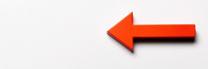 Poster - Bright orange arrow pointing to the left against a white background for clear navigation. Generative AI