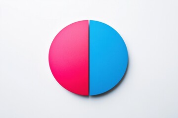 Fototapete - Colorful circular shape divided into pink and blue halves placed on a white background creating a striking visual contrast. Generative AI