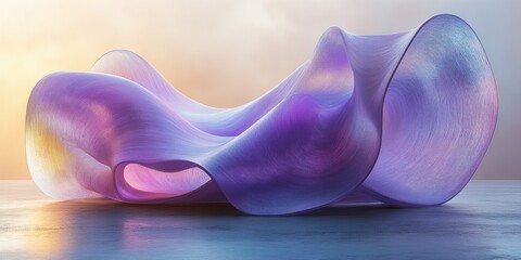 Aufkleber - Futuristic Abstract Sculpture 3D Render Purple Curves Elegant Gradient Lighting Minimalist Design