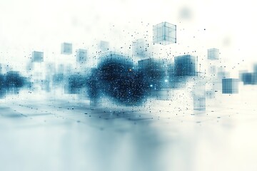 Wall Mural - abstract digital landscape with floating cubes and glowing particles. a futuristic, technological sc
