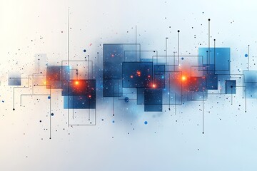 Wall Mural - abstract digital network connection. glowing squares and lines representing data flow and connectivi