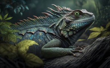 Wall Mural - A Close-Up of a Lizard in a Lush Forest