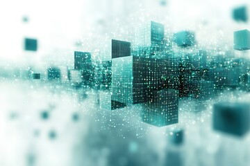 Wall Mural - abstract digital data cubes, interconnected and floating in space. a visualization of complex networ