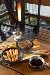 Poster - 炭火でステーキ　Charcoal grilled steaks outdoor 