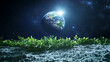 © pete99 - Earthrise over lunar surface, sprouting plants, space background; eco-future concept