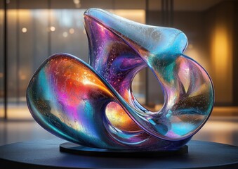 Aufkleber - Futuristic Abstract Sculpture with Iridescent Colors and Fluid Motion
