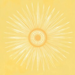 Poster - Bright yellow sunburst design featuring intricate rays radiating from a central circle in artistic style. Generative AI