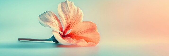 Poster - Delicate hibiscus flower resting on a smooth surface with soft pastel colors in the background. Generative AI