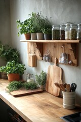 Canvas Print - Rustic Kitchen Herb Garden and Spice Rack Display