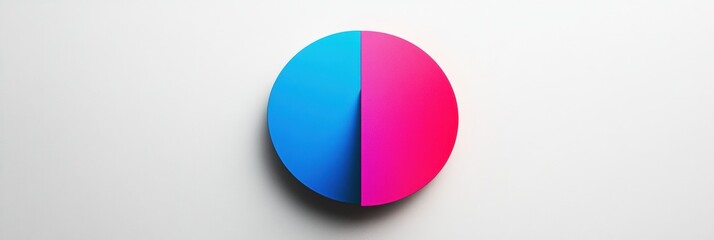 Fototapete - Divided circle in vibrant blue and pink on a white background showcasing color contrast. Generative AI