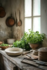 Sticker - Rustic Kitchen Herbs Window Light Cooking Pots