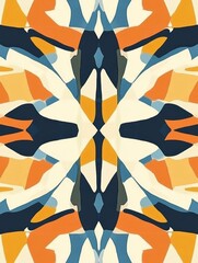 Leinwandbilder - Colorful abstract pattern with geometric shapes creating a vibrant design in shades of orange, blue, and cream. Generative AI