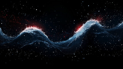 Wall Mural - celestial waves: abstract art depicting two luminous blue waves, seemingly floating in the inky blac