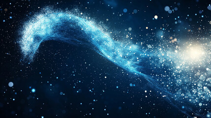 Wall Mural - Celestial Wave: An ethereal, swirling nebula of luminous blue energy, reminiscent of a cosmic wave, shimmers against a backdrop of sparkling stardust and a distant sun.