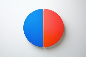 Poster - Colorful circular design with blue and red halves displayed on a plain surface. Generative AI