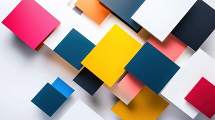 Leinwandbilder - Colorful geometric shapes arranged artistically on a white background showcasing creativity and modern design. Generative AI