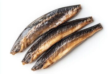 Poster - Top view of mackerel fillets in a can on a white surface