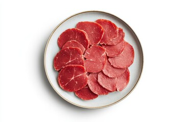 Poster - Top view of sliced Spanish Iberico ham on a white background