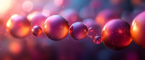 Abstract glowing spheres floating in colorful bokeh background.