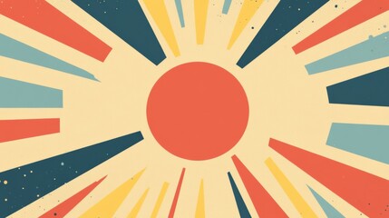 Poster - Vibrant sunburst design with colorful rays radiating warmth and energy in a retro style. Generative AI