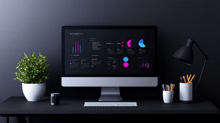 Wall Mural - a vibrant infographic displayed on a desktop screen highlighting year-over-year growth, market analy