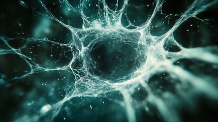 Abstract Teal Weblike Structure Glowing Orb