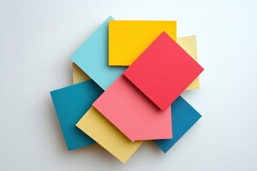 Aufkleber - Colorful stacked squares create a vibrant arrangement on a light background for creative workspace inspiration. Generative AI
