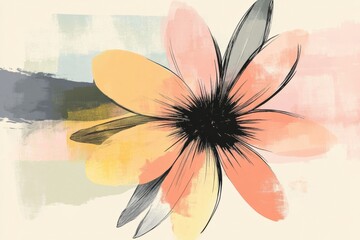 Fototapete - Colorful abstract flower illustration with soft brush strokes and a vibrant palette. Generative AI