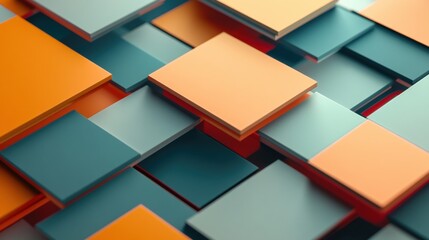 Poster - Colorful geometric shapes create an abstract pattern in a modern design setting with layered squares in various hues. Generative AI