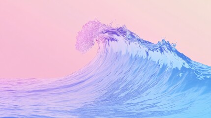 Aufkleber - Ocean wave with pink and blue gradient background creating a serene atmosphere at sunset. Generative AI