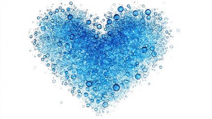 Wall Mural - heart shape created with water droplets and bubbles on white background