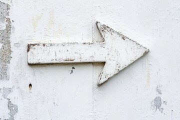 Aufkleber - White directional arrow pointing right on a weathered wall with peeling paint in an urban setting. Generative AI