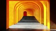 © RONNY - Yellow archway hallway with stairs leading to red arch.