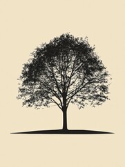 Poster - Silhouetted tree with lush foliage against a neutral background showcasing natures beauty and tranquility. Generative AI
