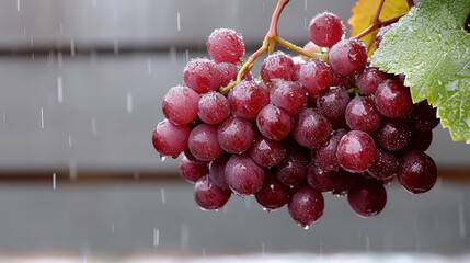 Wall Mural - Fresh grapes glistening with raindrops on vine, showcasing nature beauty