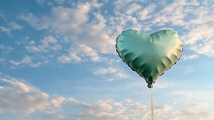 Sticker - heart shaped balloon floats against blue sky with clouds