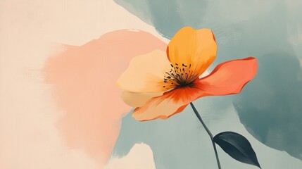 Fototapete - Colorful flower blooming against a soft pastel background during daylight hours in a serene setting. Generative AI