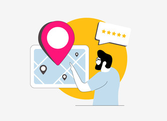 Wall Mural - geofencing marketing illustration with smartphones, location markers, gps data, targeted offers, and