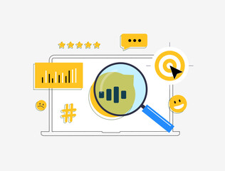 Wall Mural - social listening concept illustration with analytics, sentiment analysis, audience engagement, onlin