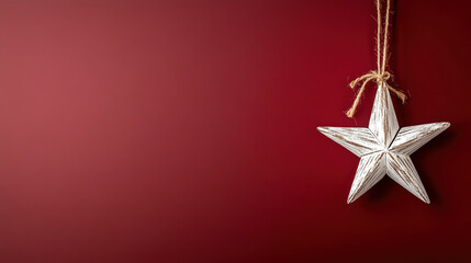 Wall Mural - single star ornament hanging on deep red background, creating festive atmosphere