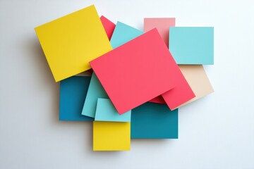 Leinwandbilder - Colorful arrangement of paper squares in various sizes on a white background creating an artistic display. Generative AI
