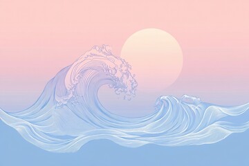 Leinwandbilder - Vibrant waves against a pastel sunset create a serene coastal atmosphere in a tranquil seascape. Generative AI