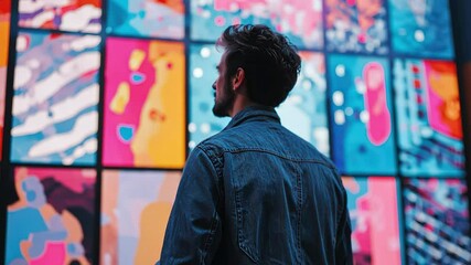 Wall Mural - a man advertising strategist uses ai-generated art, enhancing campaigns with cutting-edge visuals