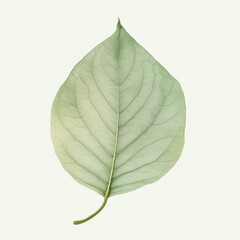Aufkleber - Focus on a single green leaf showcasing intricate vein patterns against a soft light background in a minimalistic setting. Generative AI